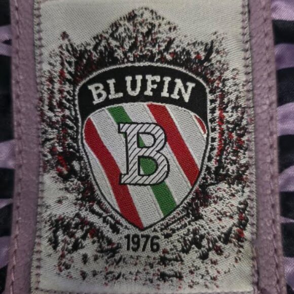 Genuine leather Lilac with knitted hood and sleeves. BLUFIN - Picture 3 of 3